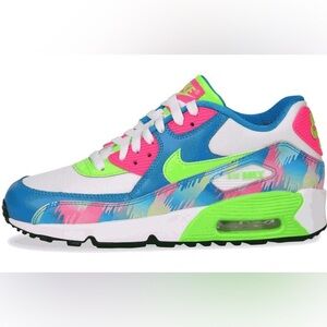 Nike Air Max 90 Mesh Blue Grn Pink Youth Lace Up Tennis Shoes